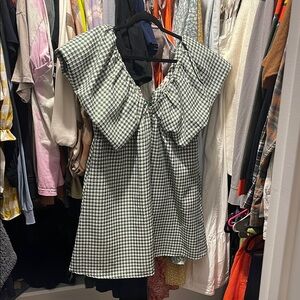 Green and White Houndstooth Dress